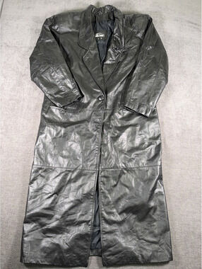 Comint Black Genuine Leather Long Coat Size M
